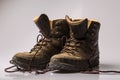 Pair of worn brown leather hiking boots Royalty Free Stock Photo