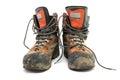 A pair worn hiking boots