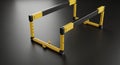 Pair of yellow and black adjustable athletic hurdles on a dark background, symbolizing obstacles and challenges Royalty Free Stock Photo