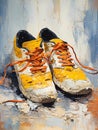 Pair Of Yellow And Black Shoes With Orange Laces Royalty Free Stock Photo