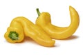 Pair of yellow deformed homegrown yellow pointed bell peppers on white background Royalty Free Stock Photo