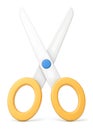 Pair of yellow handled scissors with blue pivot on white background cutting tool Royalty Free Stock Photo