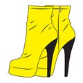 A pair of yellow high heel boots isolateds on a white background. Vector fashion illustration.