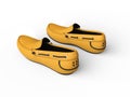 Pair of yellow loafers with black stitching - top back view Royalty Free Stock Photo