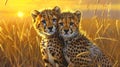 Pair cheetah cubs Serengeti Africa African safari Royalty Free Stock Photo