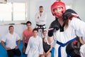 Women practicing at taekwondo class Royalty Free Stock Photo