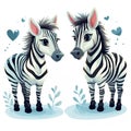 A pair of zebras looking at each other