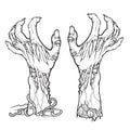 Pair of zombie hands rising from the ground and torn apart. Royalty Free Stock Photo