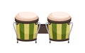 Paired bongos drum. African and Cuban percussion music instrument. Realistic folk object. Colored flat cartoon vector