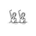 Synchronized swimming hand drawn outline doodle icon.