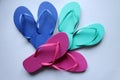 Pairs of beach shoes tong in colors Royalty Free Stock Photo