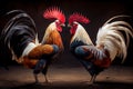 pairs of beautiful fighting roosters preparing for fight