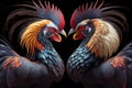 pairs of beautiful fighting roosters preparing for fight