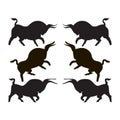 3 pairs of black angry bulls opposite each other