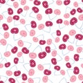 Pairs of cherries with hearts seamless vector pattern on a light background