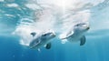 Dolphins swimming freely in the open sea waters.AI Generated