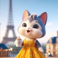 pairs france eiffel tower cat drinking coffee waiting tourists - ai generated