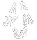 4 pairs of graceful stiletto high heel women shoes. Line drawing. Illustration