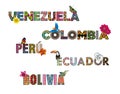 Latin american countries names filled with textures