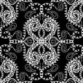 Paisley black and white vector seamless pattern. Floral line art tracery ornamental ethnic style hand drawn ornament. Patterned Royalty Free Stock Photo