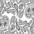 Paisley black and withe vector background, floral abstract design pattern