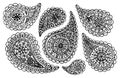 Paisley buta monochrome pattern set doodle vector