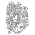 paisley coloring page, black and white stencil