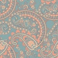 Paisley elegance seamless pattern with ethnic flowers and leaf, vector floral illustration in vintage style