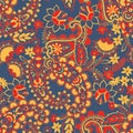 Paisley ethnic seamless pattern with floral elements