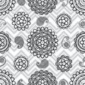 Paisley line black white seamless pattern
