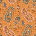 Paisley seamless pattern. Ethnic modern checked endless background. Surface pattern design motif. Vector hand drawn illustration Royalty Free Stock Photo