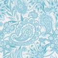 Floral seamless pattern with paisley ornament. Vector illustration in asian textile style Royalty Free Stock Photo