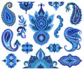 Paisley set. Oriental decorative design elements for fabric, prints, wrapping paper, card, invitation, wallpaper.