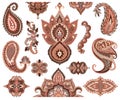 Paisley set. Oriental decorative design elements. Henna mehndi tattoo ornament.