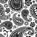 Paisley, turkish cucumber. Black and white hand-drawn pattern. V