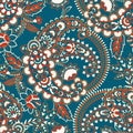 Paisley vector seamless pattern. Fantastic flower, leaves. Batik style painting. Vintage background Royalty Free Stock Photo