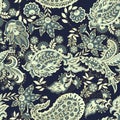 Paisley and vintage flowers seamless pattern. Ethnic floral vector background. Royalty Free Stock Photo