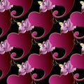 Paisleys seamless pattern. Love heart background. Roses wallpape Royalty Free Stock Photo