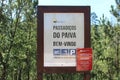 Paiva, Portugal - August 2018: Welcome sign for famous Paiva Walkway in Portugal, with Conditioned Circulation warning