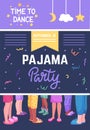 Pajama party banner. Night dance at home holiday festive. Joy weekend with friends invitation card. Legs wear fluffy Royalty Free Stock Photo