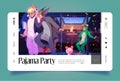 Pajama party banner with people in kigurumi