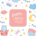 Pajama Party banner Template, Childish Slumber Pyjama Overnight Sleepover Invitation Card Design Cartoon Vector