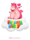 Pajama party invitation card with cute cartoon unicorn character