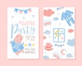 Pajama Party Invitation Card Template, Light Pink and Blue Childish Slumber Pyjama Overnight Sleepover Card Vector