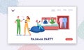 Pajama Party Landing Page Template. Characters Wearing Home Clothes, Comfortable Nightwear and Slippers Royalty Free Stock Photo