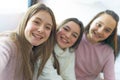 pajama party and technology happy friends girls with taking selfie at home Royalty Free Stock Photo