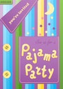 Pajama sleepover party card in the form of pajamas. Slumber party invitation card or poster template with space for text. Colorful