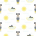 Pajamas boy pattern with tilda sailor dog seamless vector.