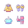 Pajamas for home wear RGB color icons set