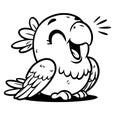 Linear vector drawing of a laughing bird in black and white
